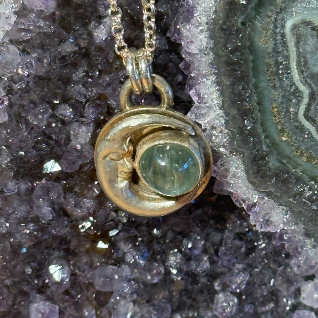 Green Kyanite Crescent Moon Pendant