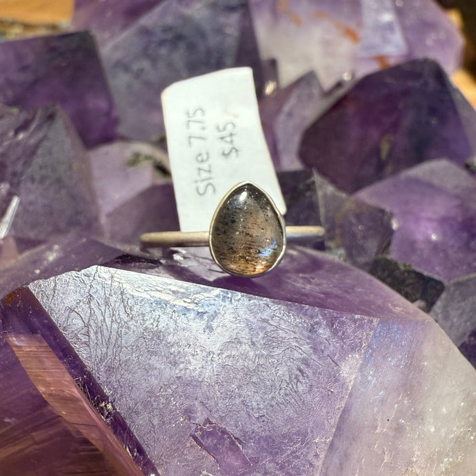 Black Moonstone Stacker Ring - Size 7.75