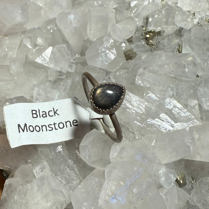 Black Moonstone Stacker Ring - Size 9