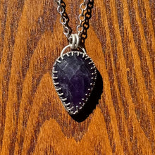 Load image into Gallery viewer, Rose Cut Amethyst Inverted Teardrop Sterling Silver Pendant