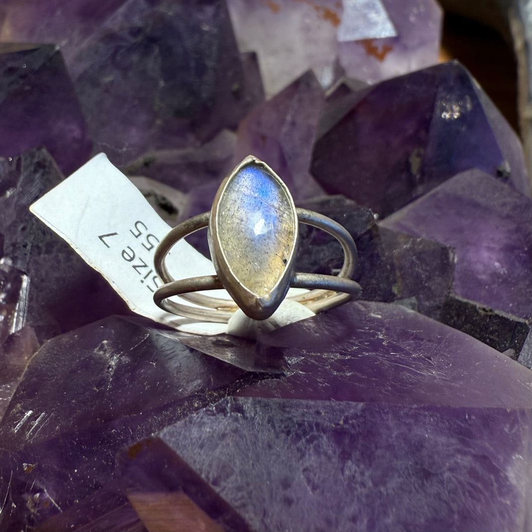 Labradorite Double Band Ring - Size 7