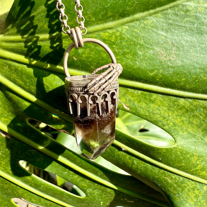 Garden Quartz Skeleton Hand Pendant