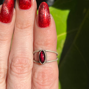 Garnet Marquise Double Band Ring - Size 4.75