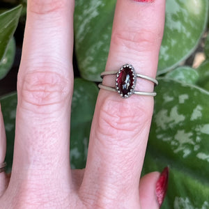 Garnet Marquise Double Band Ring - Size 6