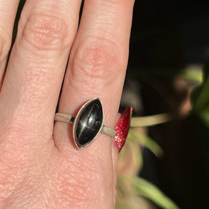 Marquise Black Star Diopside Statement Ring - Size 8