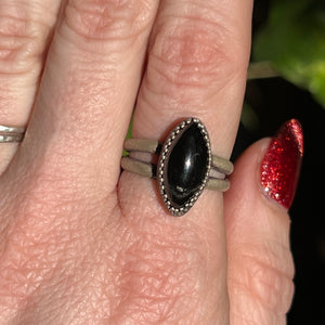 Marquise Black Star Diopside Statement Ring - Size 8.5