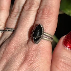 Marquise Black Star Diopside Statement Ring - Size 8.5