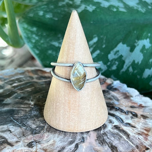 Rutilated Quartz Marquise Double Band Ring - Size 9