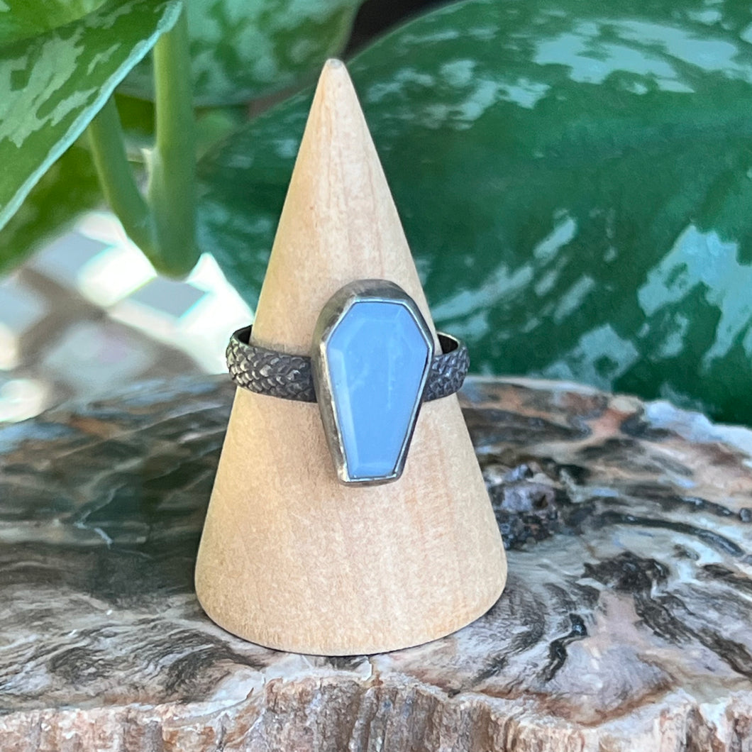 White Moonstone Coffin Statement Ring - Size 9.5