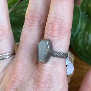 White Moonstone Coffin Statement Ring - Size 9.5