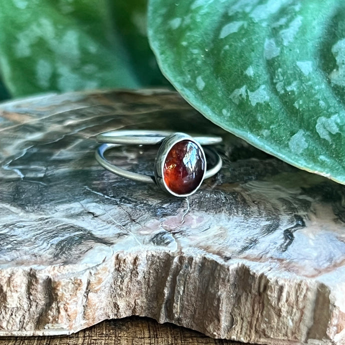 Hessonite Garnet Double Band Ring - Size 8.5