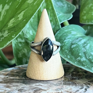 Silver Sheen Obsidian Marquise Statement Ring - Size 10.25