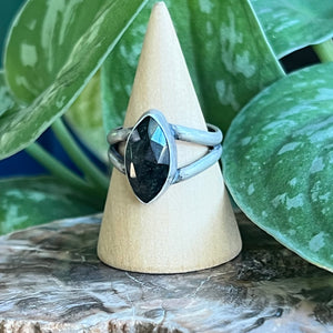 Silver Sheen Obsidian Marquise Statement Ring - Size 10.25