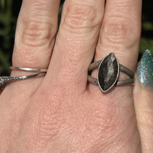 Load image into Gallery viewer, Silver Sheen Obsidian Marquise Statement Ring - Size 10.25