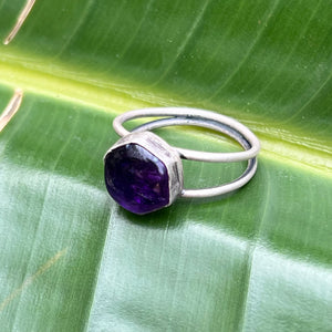 Amethyst Double Band Ring - Size 8