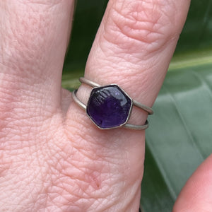 Amethyst Double Band Ring - Size 8