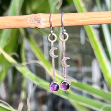 Load image into Gallery viewer, Amethyst Crescent Moon Drop Dangle Earrings