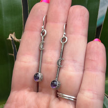 Load image into Gallery viewer, Amethyst Crescent Moon Drop Dangle Earrings