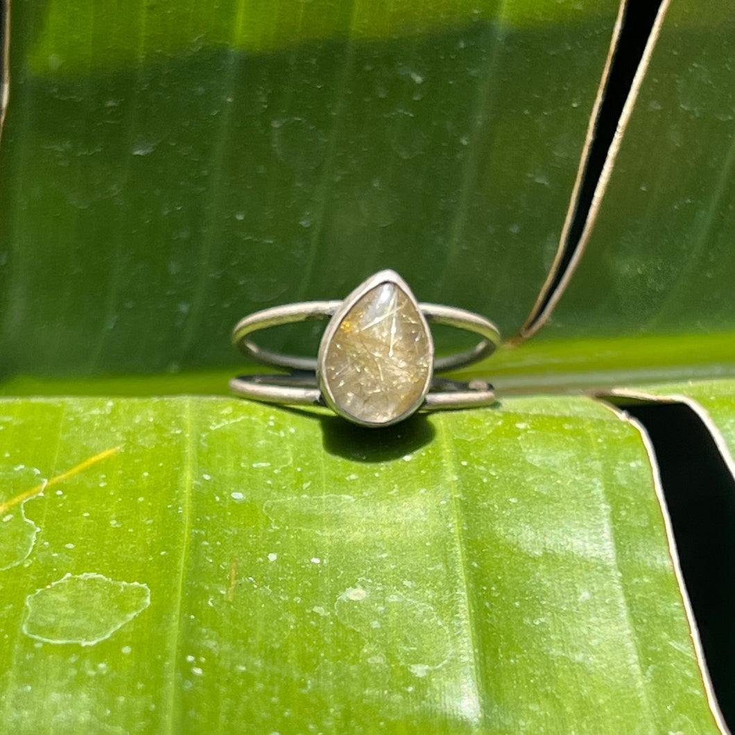 Rutilated Quartz Double Band Ring - Size 11